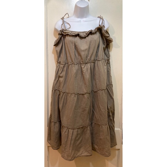 Old Navy Dresses & Skirts - Old Navy Tiered Ruffle Midi Dress XXL Taupe Brown Adjustable Straps Coastal Boho